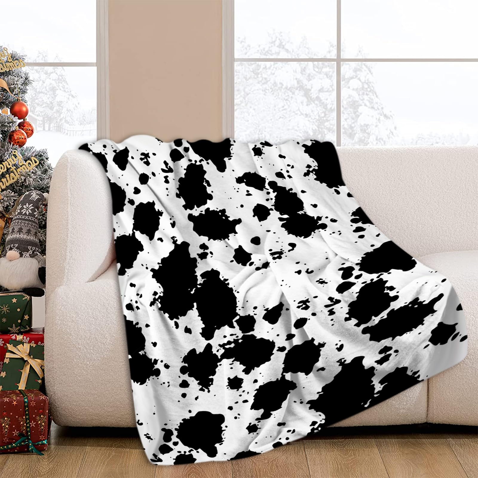 JOOCAR Cow Print Throw Blanket Black and White Animal Fur Pattern Blanket Cozy Soft Lightweight Flannel Plush Blankets for Bed Couch Living Room Sofa Chair,40x50 Inch — image 1