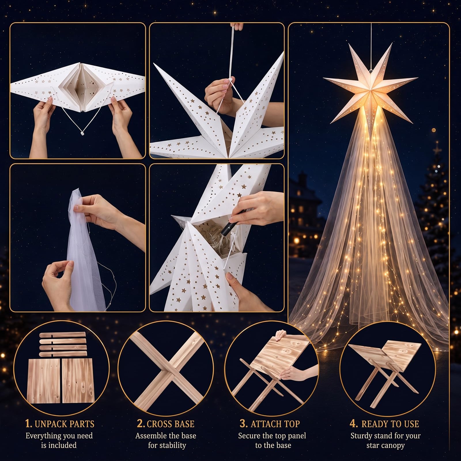 Pinkunn Crèche de Noël éclairée - Grande crèche de Noël en bois - 40,6 cm - Décoration de Noël - Crèche de Noël - Décoration d'intérieur et d'extérieur
