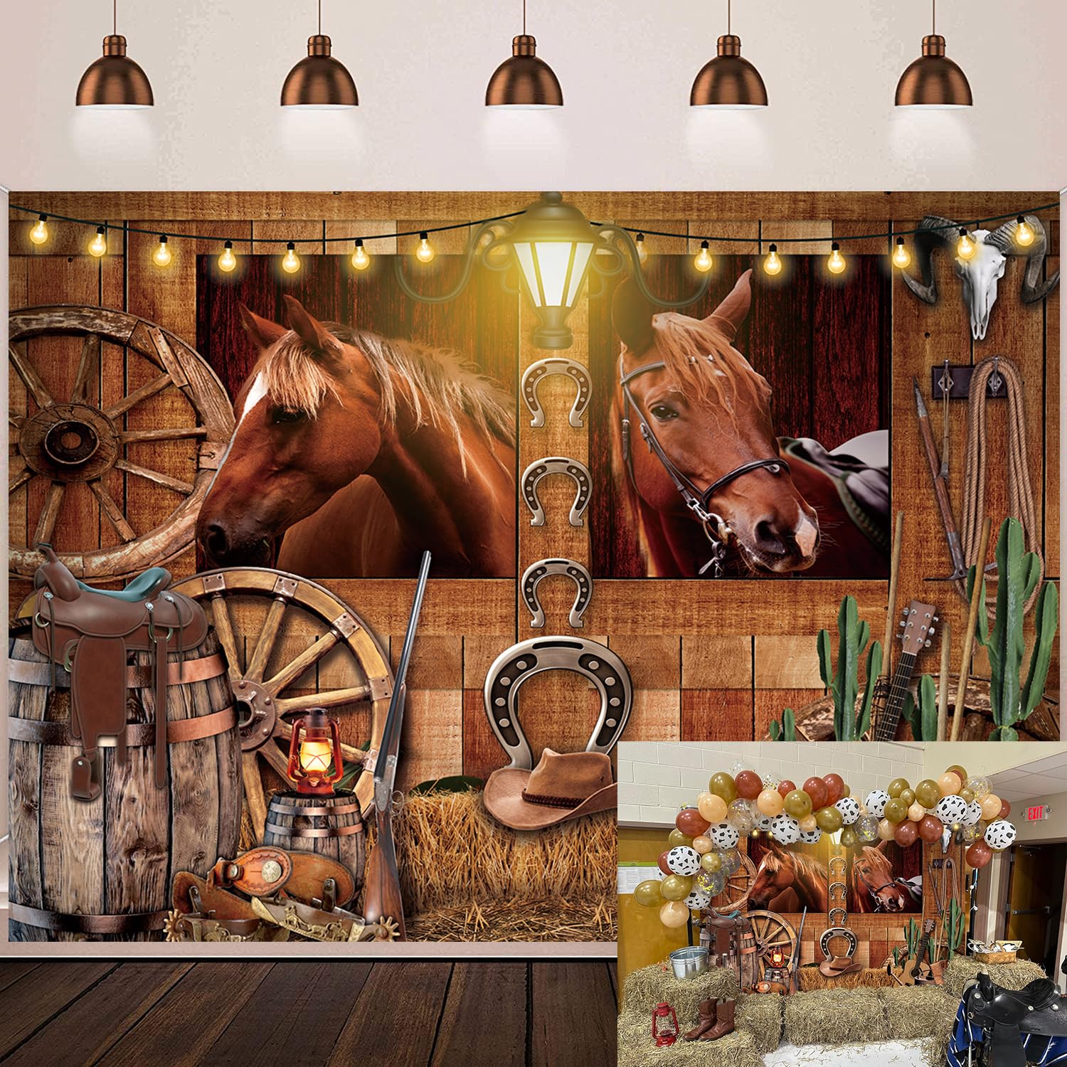 Western Cowboy Backdrop West Rodeo Rustic Wild West Vintage Wooden House Barn Door Horse Photo Background Adults Kids Birthday Party Decorations