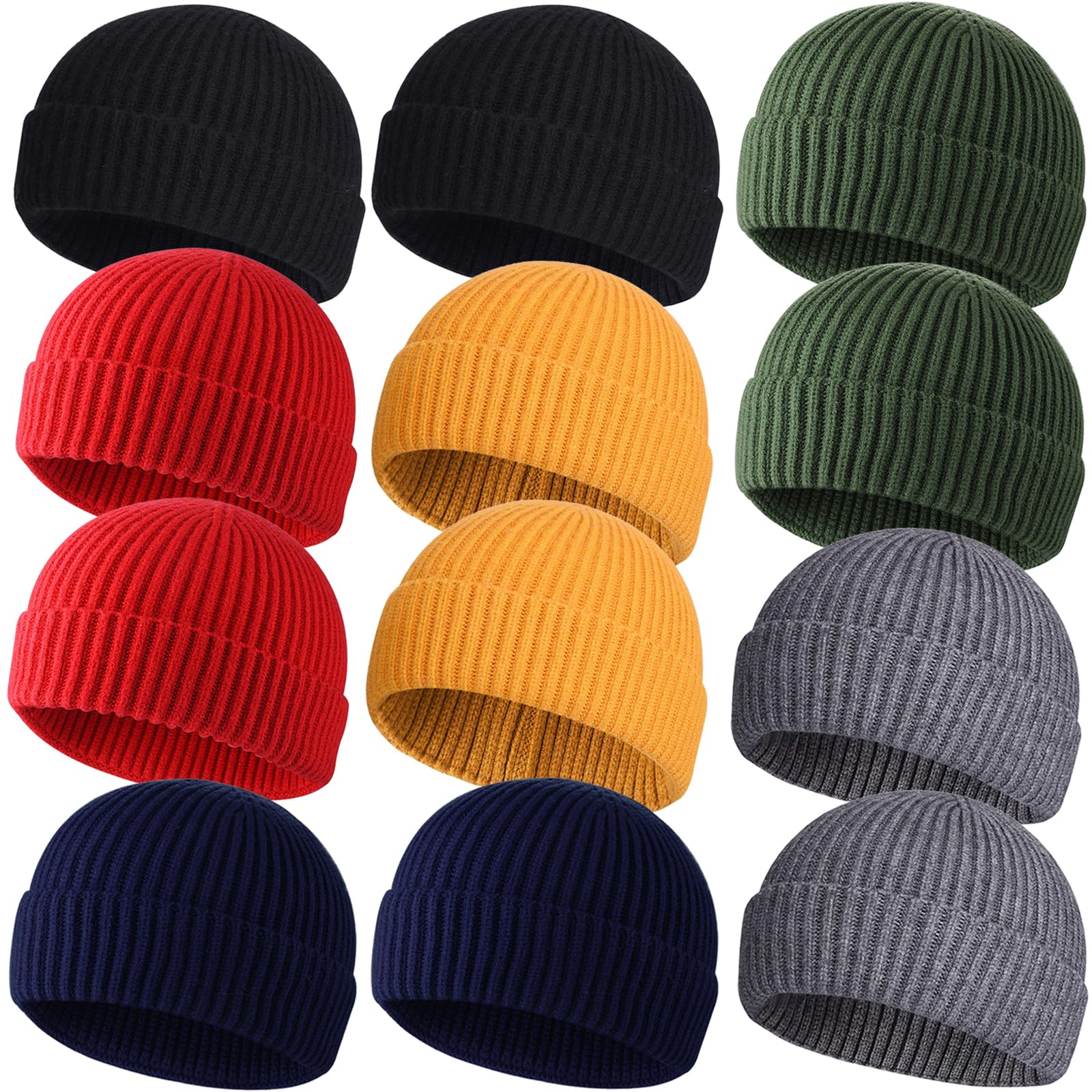 ROYBENS 4 Pack Wool Fisherman Beanies for Men, Knit Short Watch Cap Winter Warm Hats