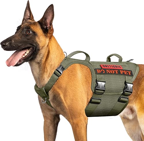 OneTigris Arnés táctico para perro grande con hebilla de metal completo sin tirones, chaleco con paneles de gancho y bucle, ajustable militar, fácil