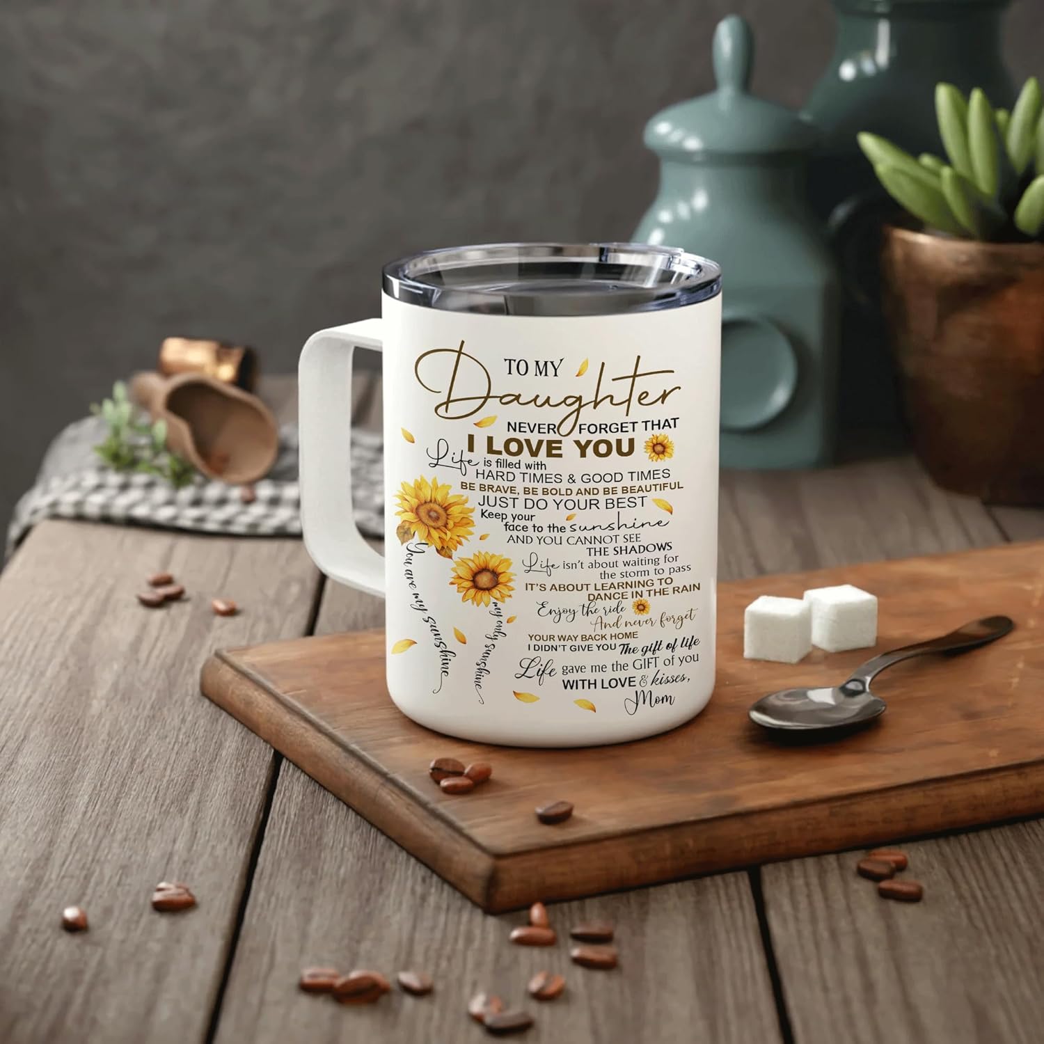 Hyturtle Daughter Mug With Lid & Spoon Gifts from Mom on Christmas Birthday, 12oz Insulated Stainless Steel, Sunflower Daughter-in-law Gifts From Mom for Women Coffee Tea Travel Cup Present Keepsake - Image 4