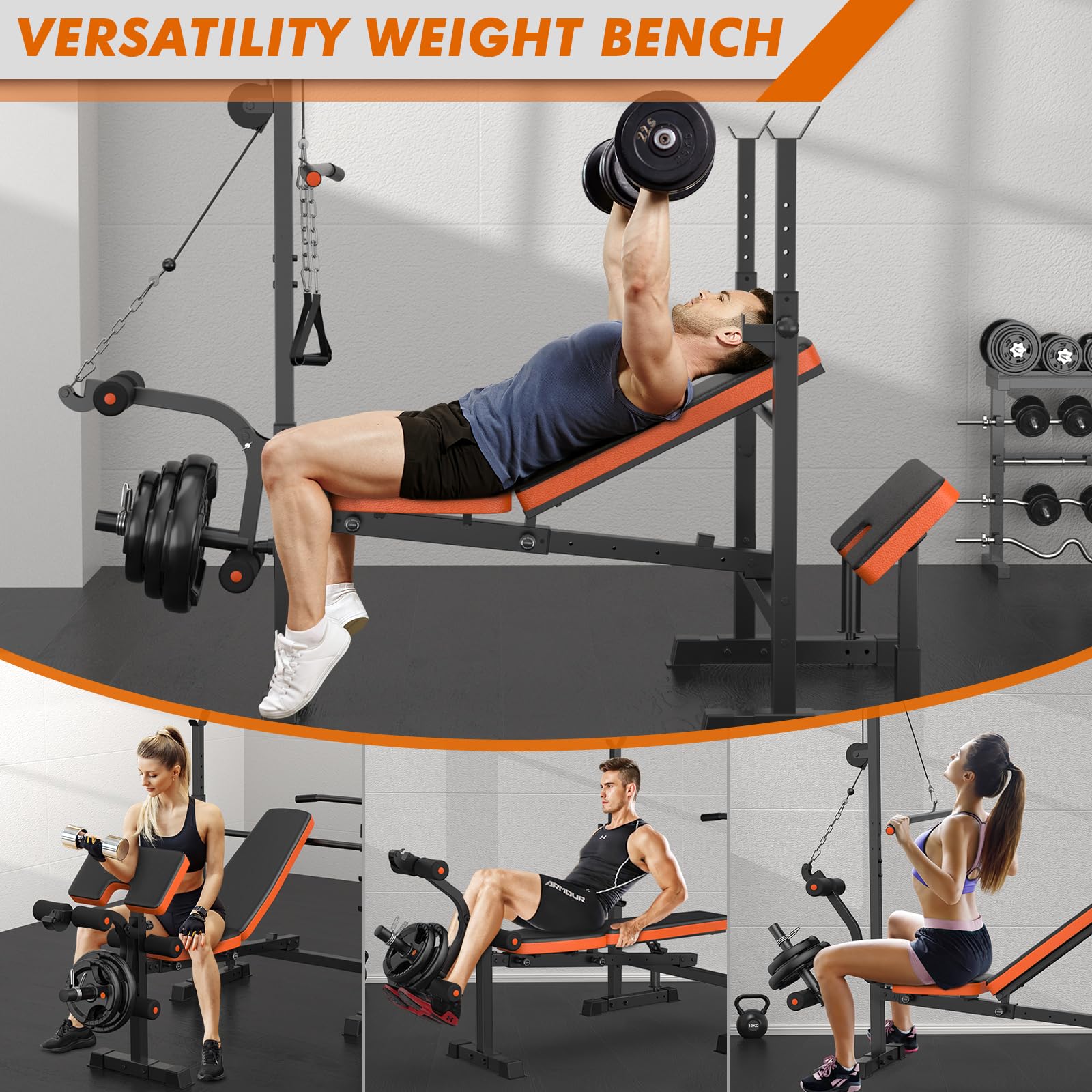 XDDIAS Bench Press Set, 880LBS Adjustable Weight Bench with Leg