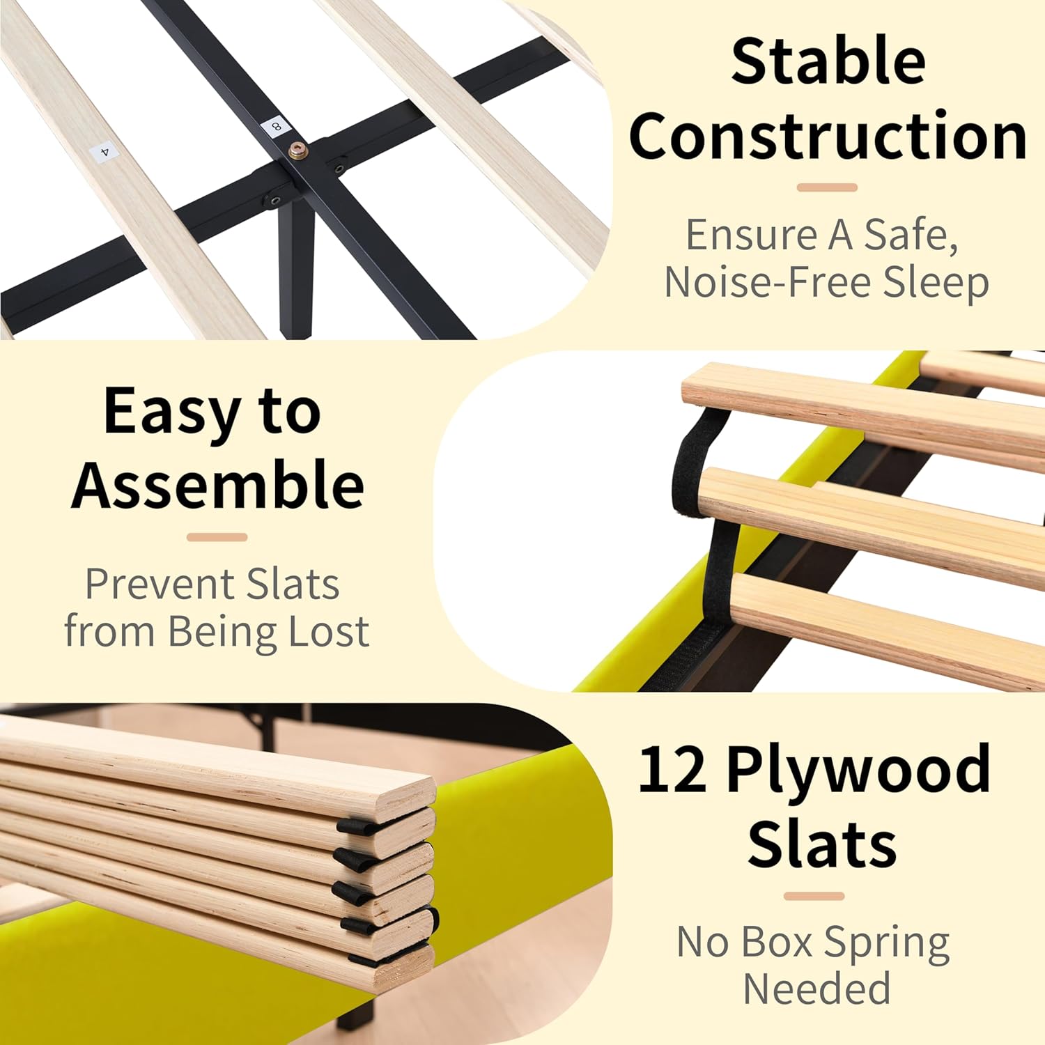 Full Bed Frame with Headboard, Platform Bed Frame with Velvet Vertical Channel Tufted Wingback, Wooden Slat Support, No Box Spring Needed, Easy Assembly, Upholstered Mattress Foundation, Yellow