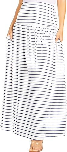 Denim Stripe Skirts for Women Ankle Length Skirt Casual Long Skirt High Waisted 