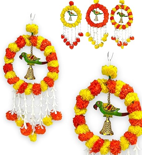 Miniatura 7 de LOVENSPIRE Decoración Jhoomar de caléndula de loro, decoración Mehndi, guirnalda de boda, decoraciones de flores, fondo Diwali, guirnaldas Puja,