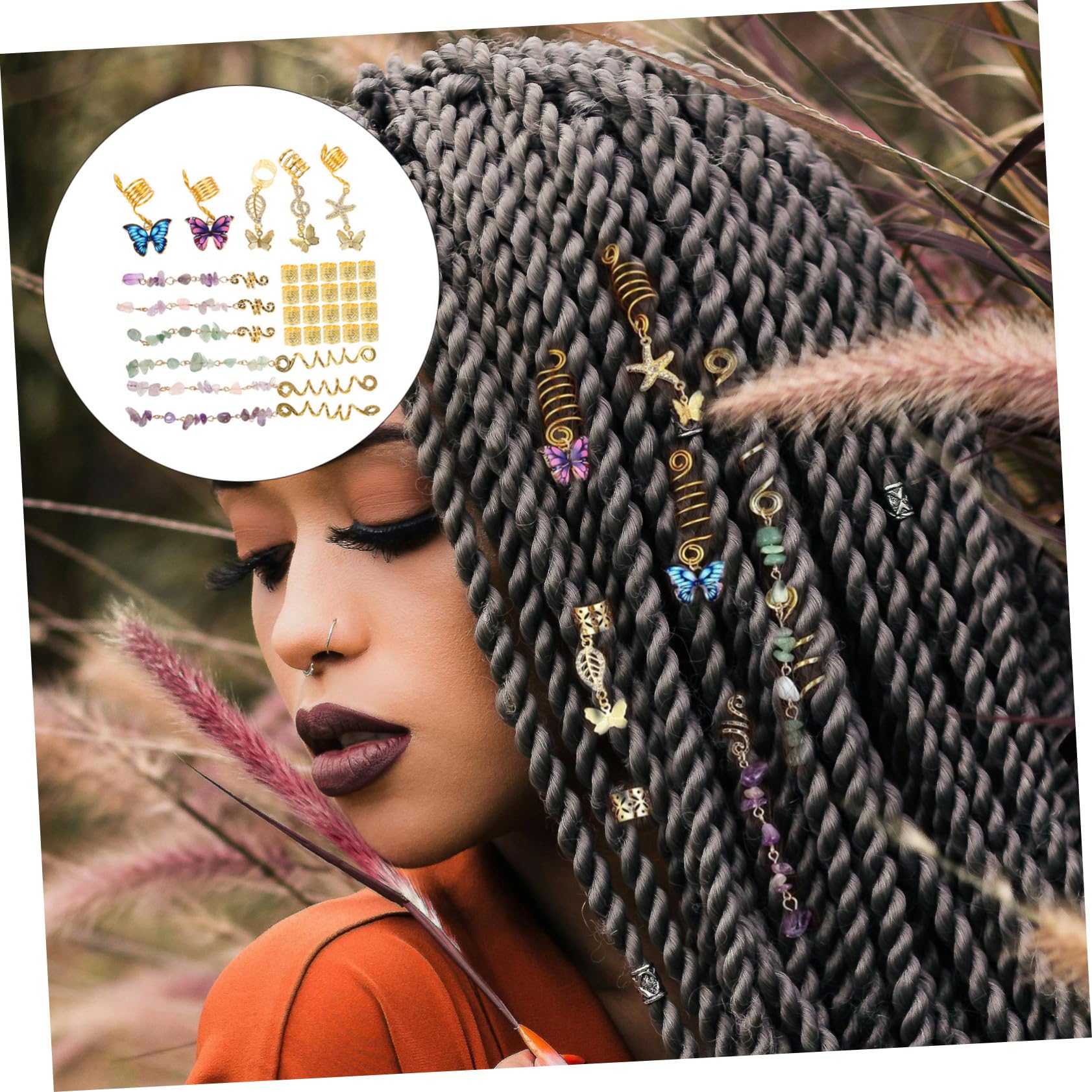 Didiseaon 124 Piezas Rastas hair clips horquillas moño hair pin pasadores joyas accesorios para el cabello pirata mujer encantos de trenza Diamante sombrerería talón anillo de pelo