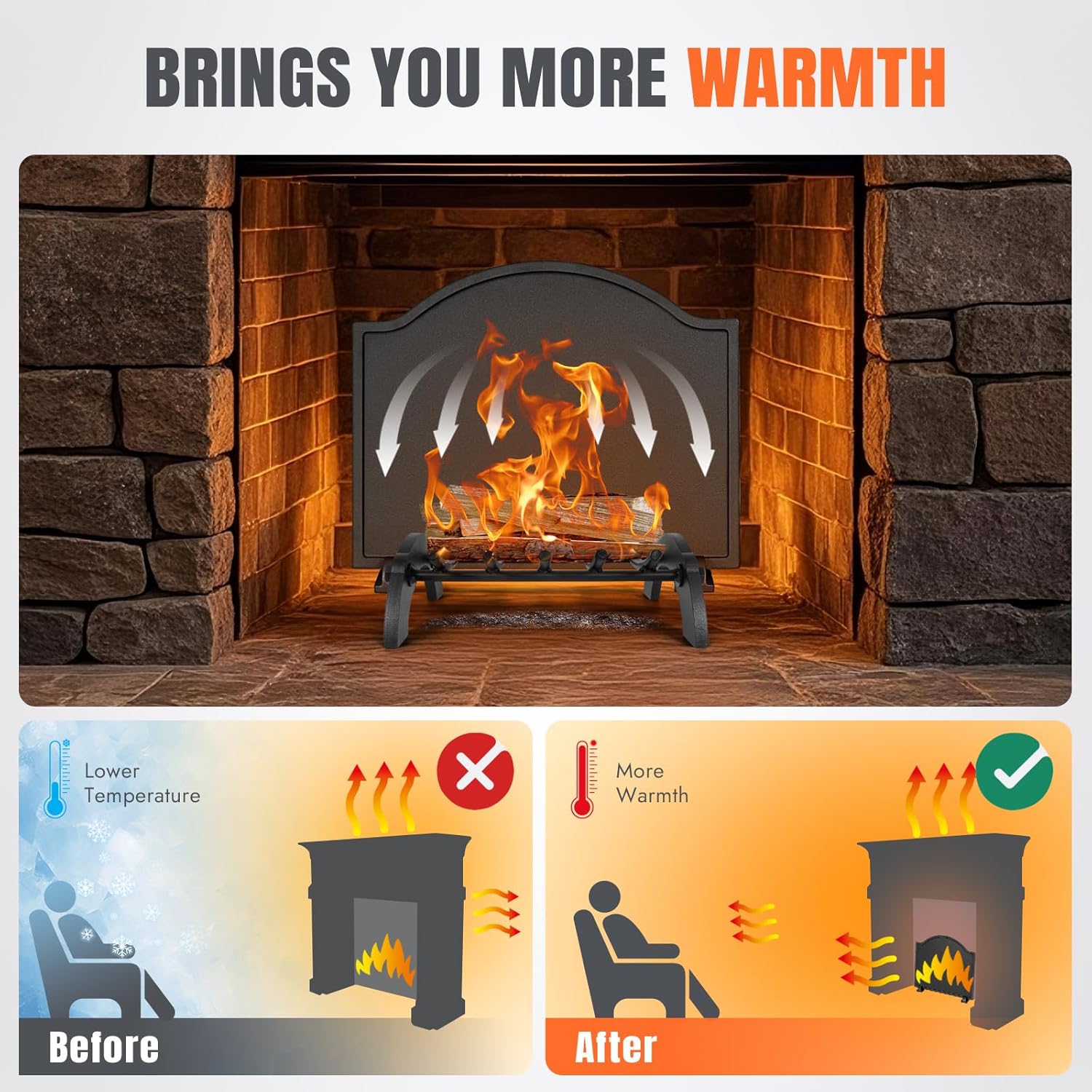 INNO STAGE 23 Inch Fireback for Fireplaces - Cast Iron Firebacks with Feet, Heavy Duty Fireplace Back Plate Protector, Fireplace Heat Reflector, Black