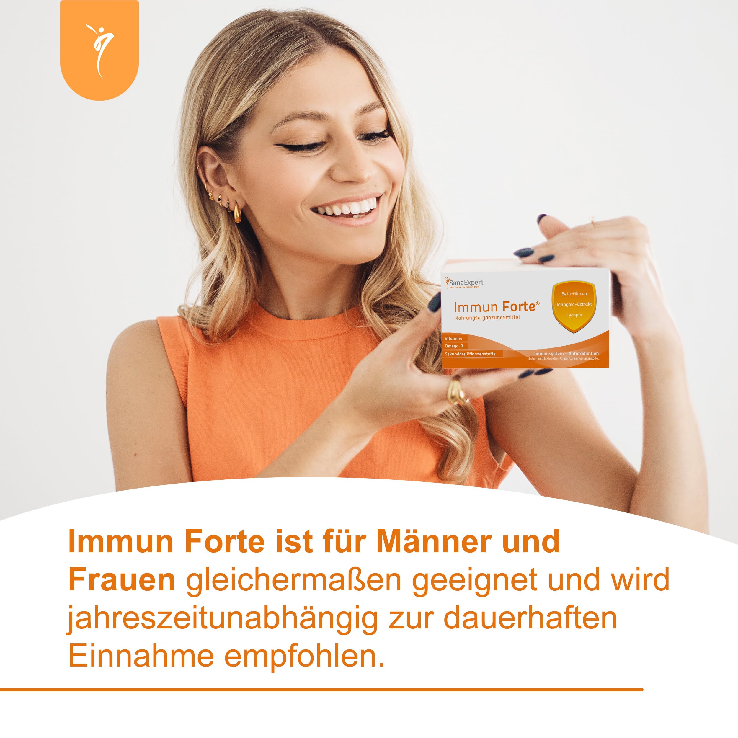 SanaExpert® Immun Forte – Vitamin-Komplex und Mineralien zur Unterstützung des Immunsystems, Omega-3-Fettsäuren, Beta-Glucan, Ringelblumen-Extrakt, Lycopin und Lutein, 90 Kapseln (69 g)