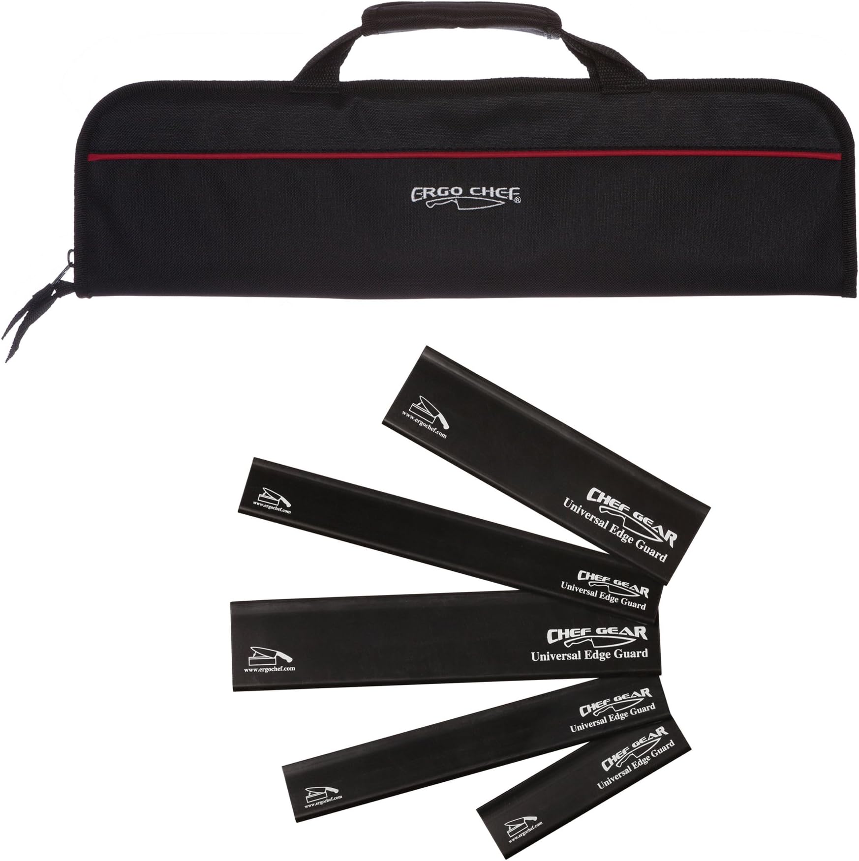 Ergo Chef 5 Pocket Knife Roll Bag Bi-Fold (Black) with 5pc. (Black) Knife Edge Guards, Durable Nylon/Polyester Blend, Perfect for the Busy Chef