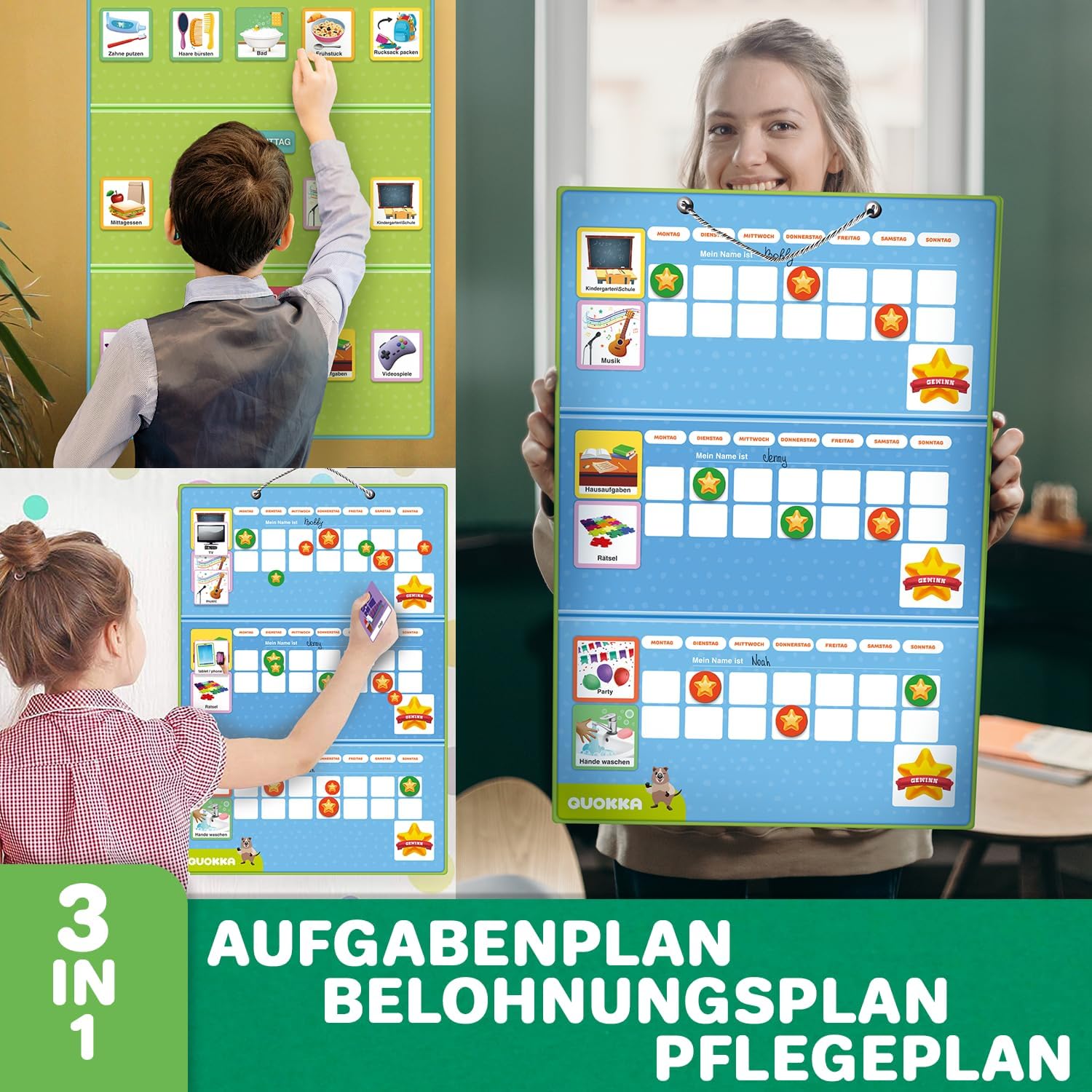 QUOKKA Tabla de recompensas para niños con Varios Hijos - Juguete de Rutina de Comportamiento para niños autistas de 5 a 7 años - Material de Aprendizaje sobre Autismo - versión en alemán
