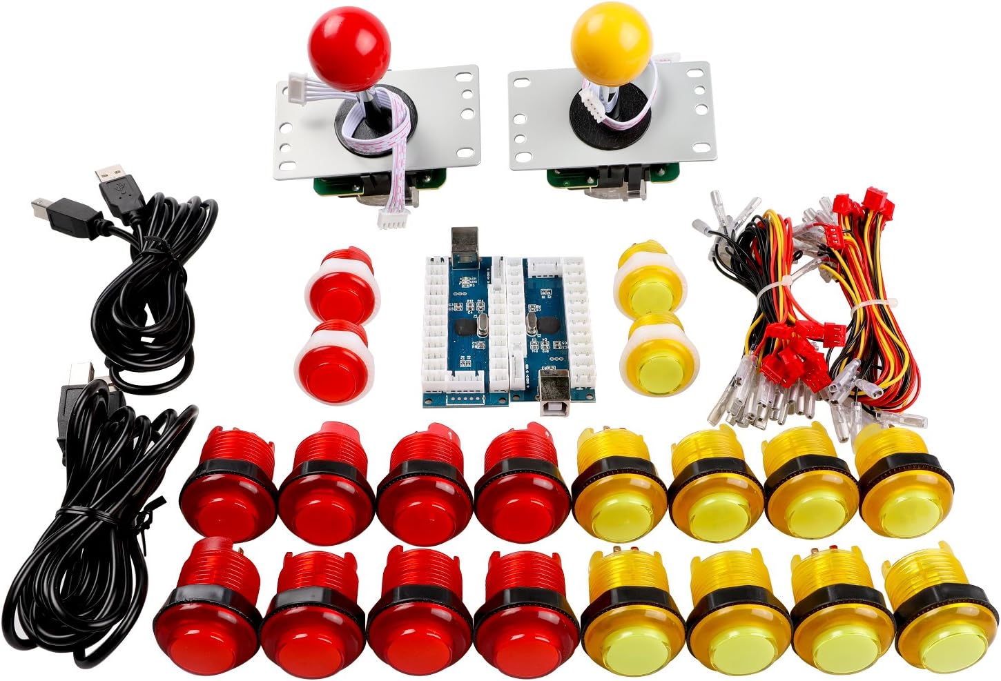 Easyget 2 Player LED Illuminated Arcade Game DIY Parts Kit for USB MAME & Raspberry Pi RetroPie Cabinet DIY Color: Red + Yellow