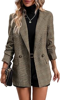 Mina Self Women's 2026 Spring Houndstooth Plaid Blazer Jacket - Fully Lined Double-Breasted Office Suit with Pockets