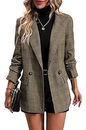 2025 Fall Women's Plaid Houndstooth Blazer Jacket - Fully Lined Business Casual Elegant Work Suit with Pockets