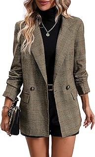 2025 Women's Plaid Houndstooth Blazer Jacket - Fully Lined Business Casu...