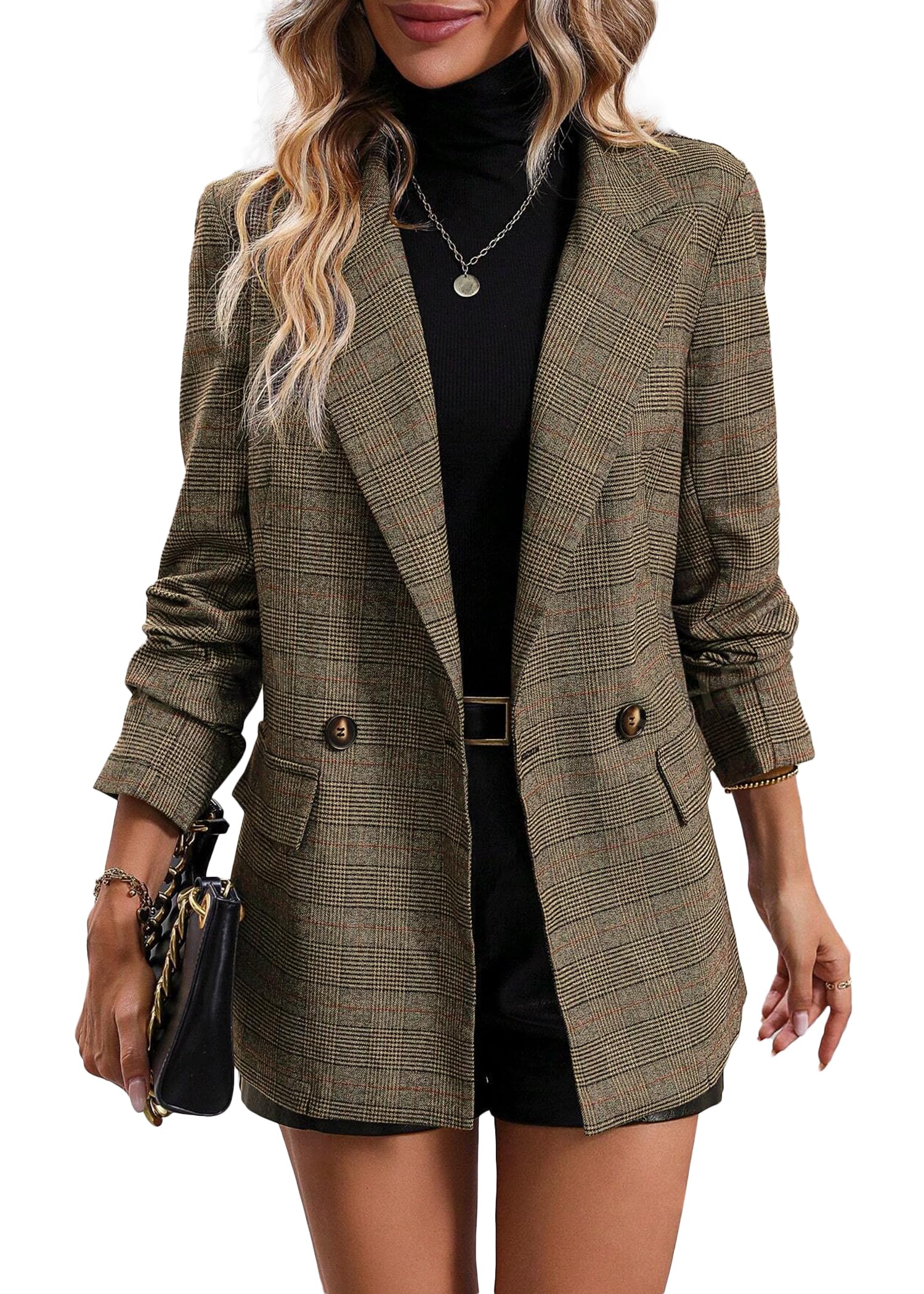 2025 Women's Plaid Houndstooth Blazer Jacket - Fully Lined Business Casual Office Suit with Pockets