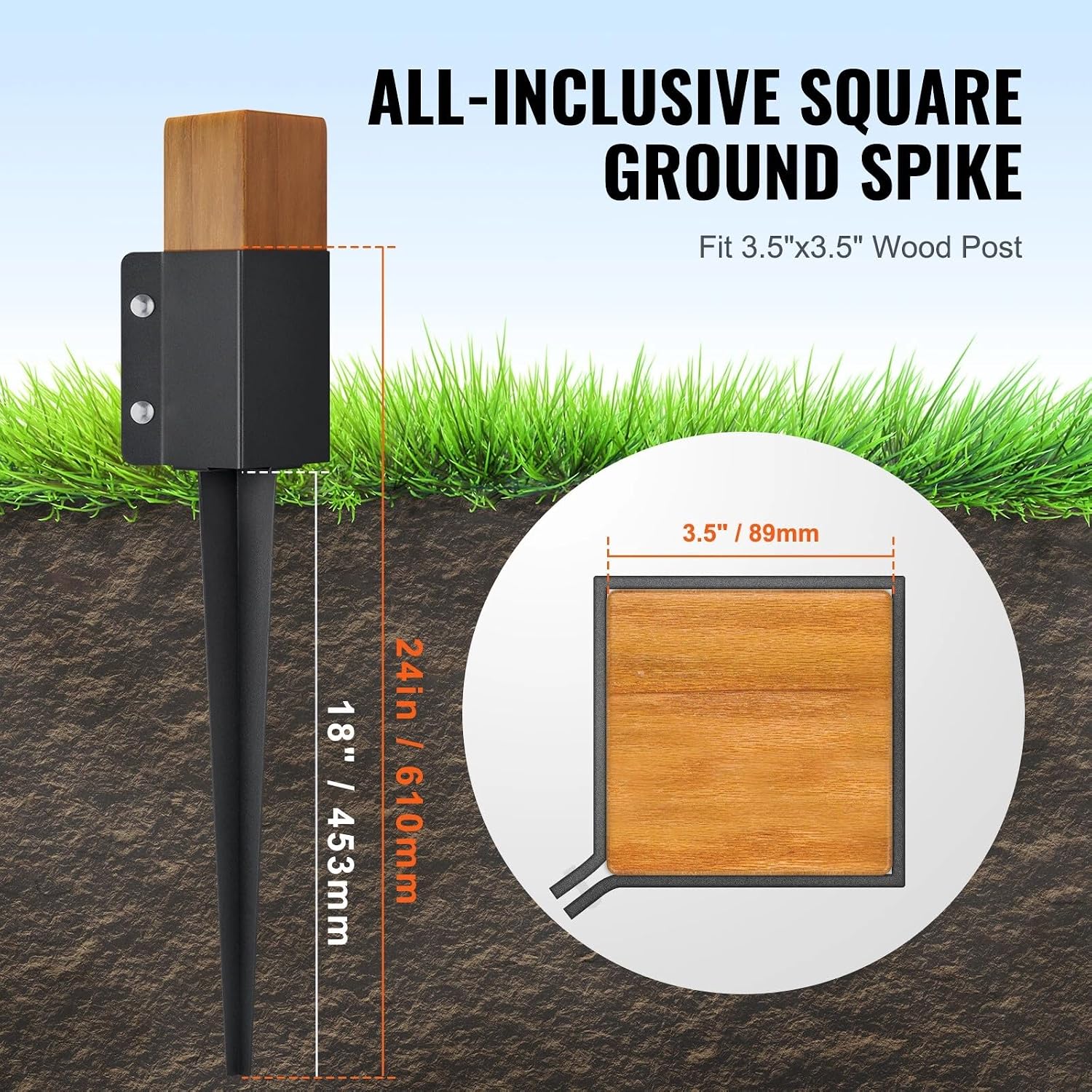 Fence Post Anchor Ground Spike Metal Fence Stakes 24 x 4 x 4 Inch 6 Pack