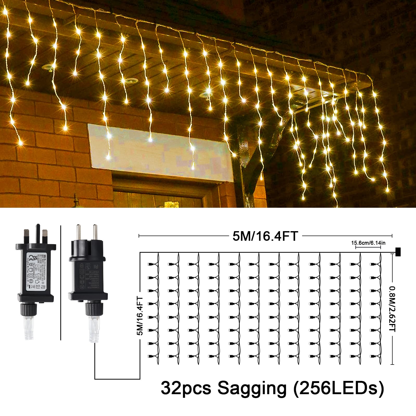 JIMACRO 5M/16.4FT Icicle Christmas Lights, 32pcs Icicle Fairy Lights - Image 2