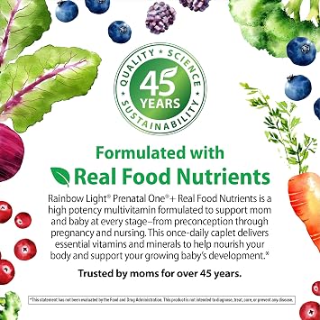 Rainbow Light Prenatal Multivitamin One + for Women with Probiotics | 150 Caplets | Essential Nutrition for Mom & Baby | with Vitamins C & D, Folate, Choline, Iron and More