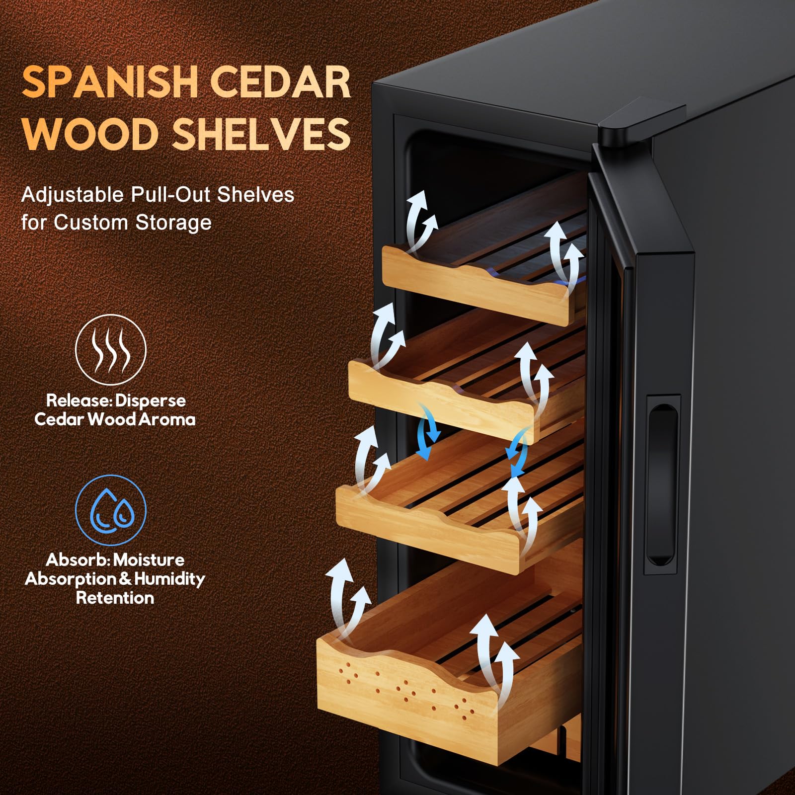 RLPI Thermostatic Electric Cooler Cabinet 250 Counts,35L Electric Humidor with Smart Humidity & Temp Digit Control System,Spanish Wood Shelves,Gift for Men on Fridge.com