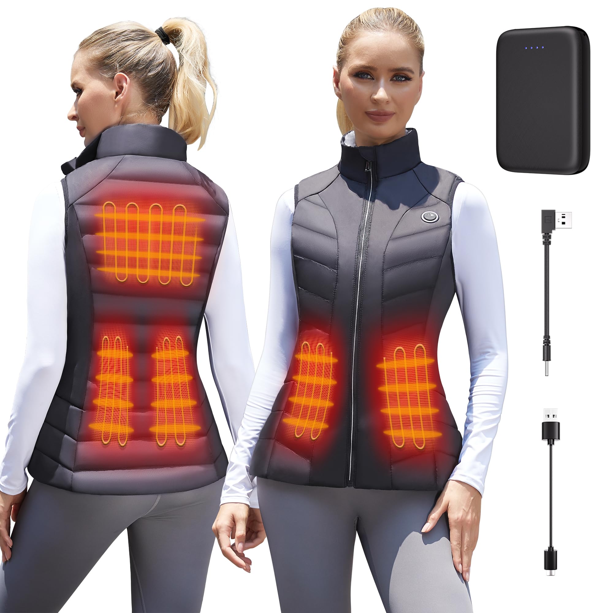 Vofuoti Beheizbare Weste Damen mit 10000 mAh Powerbank,Weihnachten Geschenk für frauen,Slim fit Wärmeweste Leichtgewicht Heizweste mit 5 Heizbereich,Beheizbare Jacke Damen für Innen,Außen,Einkaufen