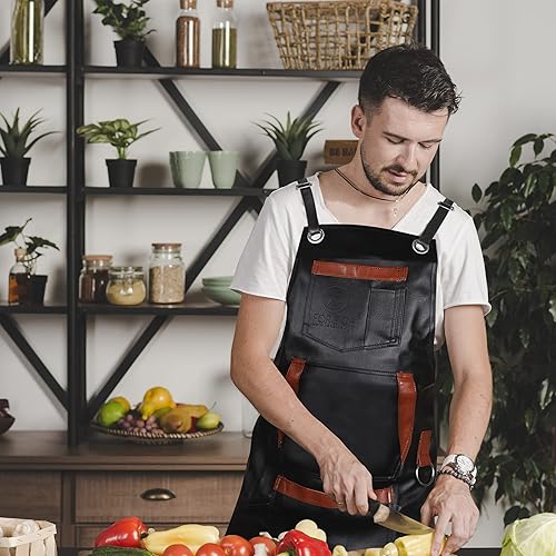 Miniatura 3 de Delantal de trabajo con bolsillos, para hombres y mujeres, delantal profesional de algodón para peluquerosestilistasherreresy asar a la parrilla