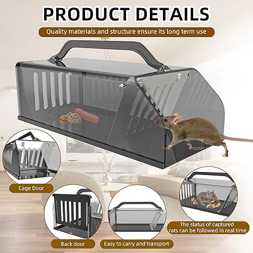 Miniatura 4 de Trampa humana para ratas, trampa de animales vivos para uso en exteriores e interiores, trampa reutilizable automática continua visible para