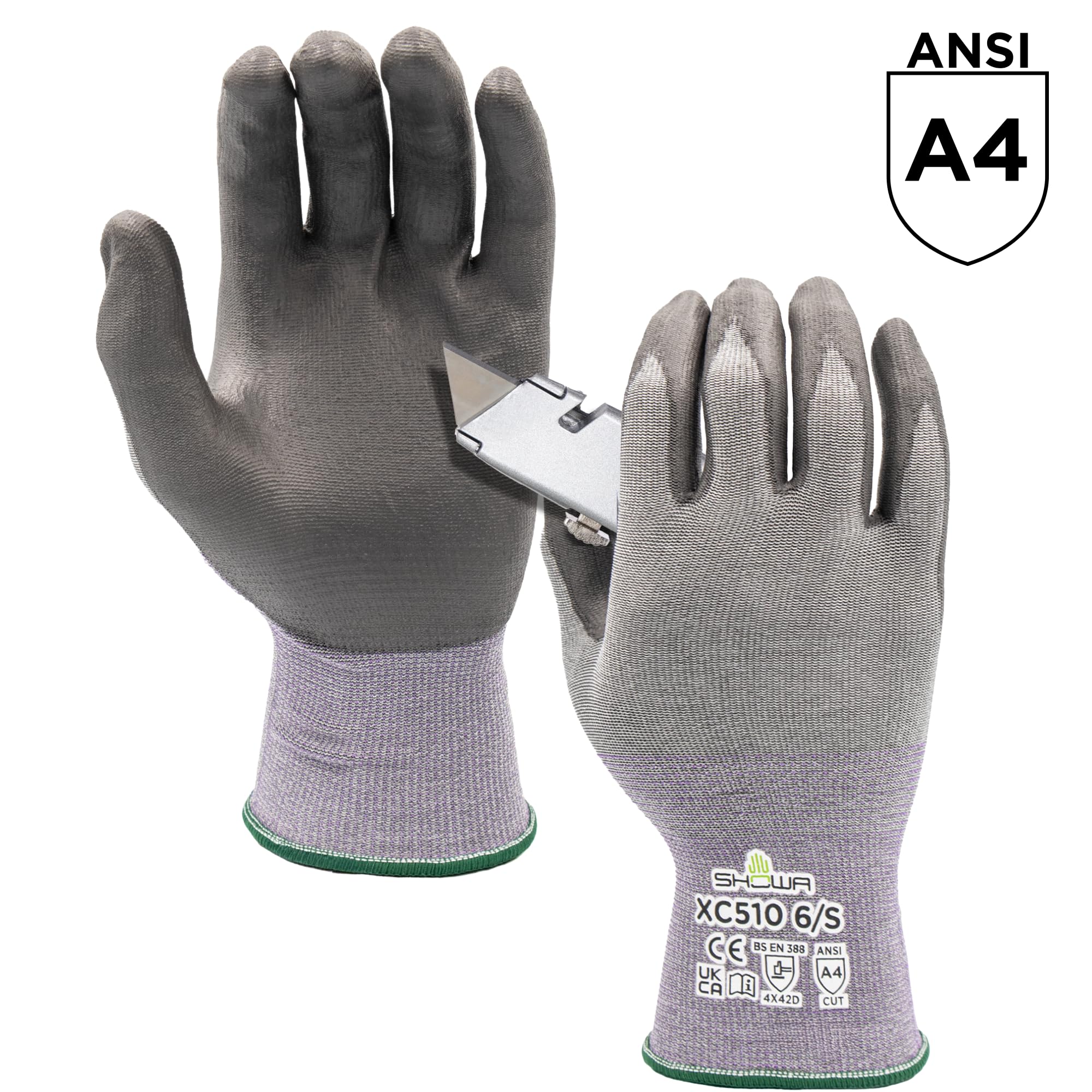 SHOWA XC510, Mechanical and Industrial Protective Gloves, Polyurethane Palm Coating, Cut level D, Grey, 12 Pairs, Size X-large
