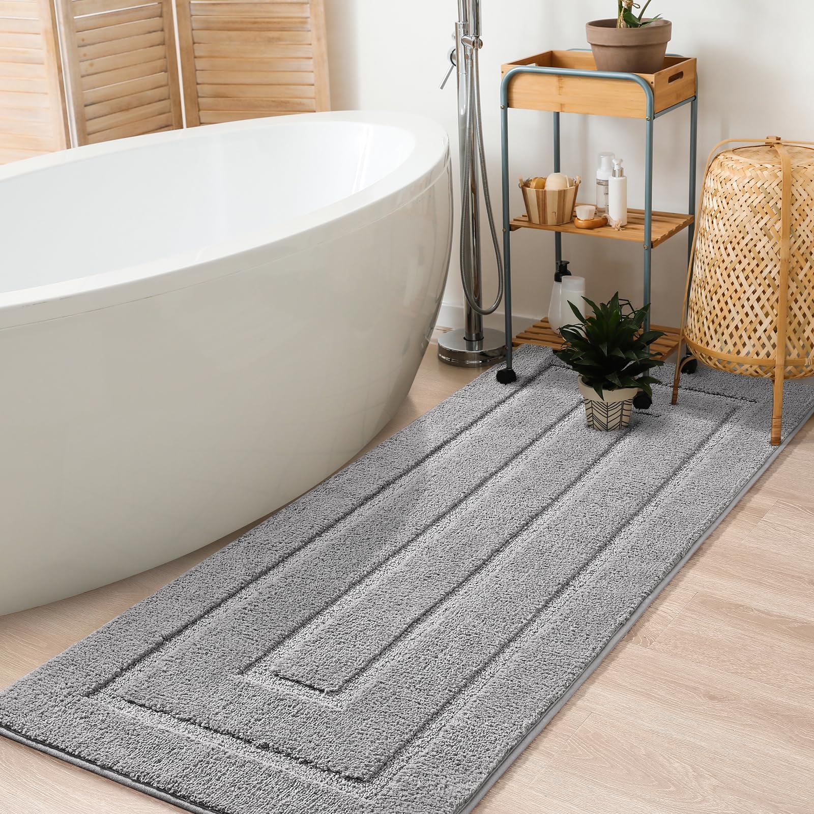 Keeko Bathroom Rugs Bath Runner Mat, 24x70 Grey Long Bathroom Rug Soft Bath Mats for Bathroom Washable Throw Rugs Absorbent Dirt-Resistant Non Slip Bath Mat Kitchen Rugs Bathroom Decor