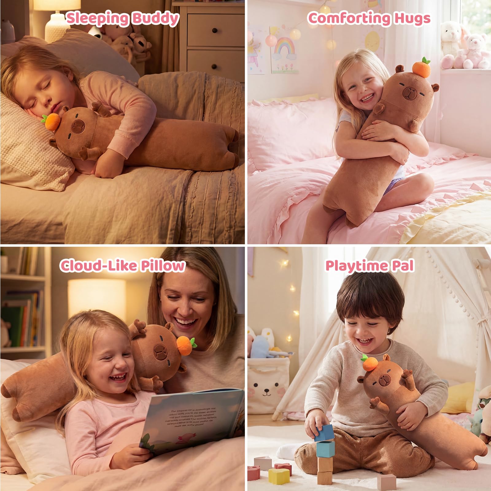 Mewaii 50CM Kuscheltier Capybara Plüschkissen Stofftiere Lang Plüschtier Ausgestopftes Tier Spielzeug Kuschelkissen Geschenk Plüschkissen Kinder Seitenschläferkissen Tier
