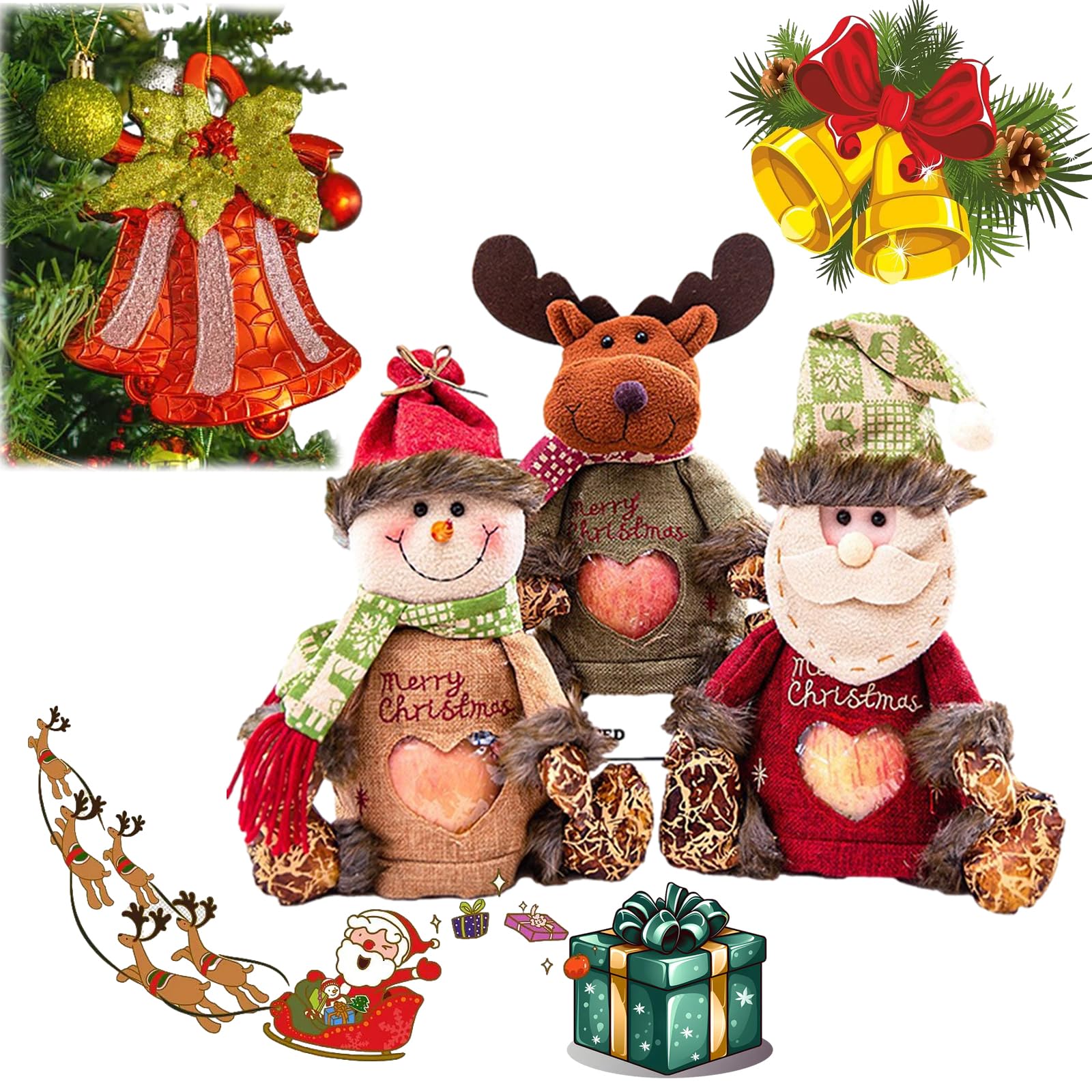 Santa's 3D Doll Decoration Gift Bags - Zipper Design, Perfect for Christmas Parties & Festivals (3PC)