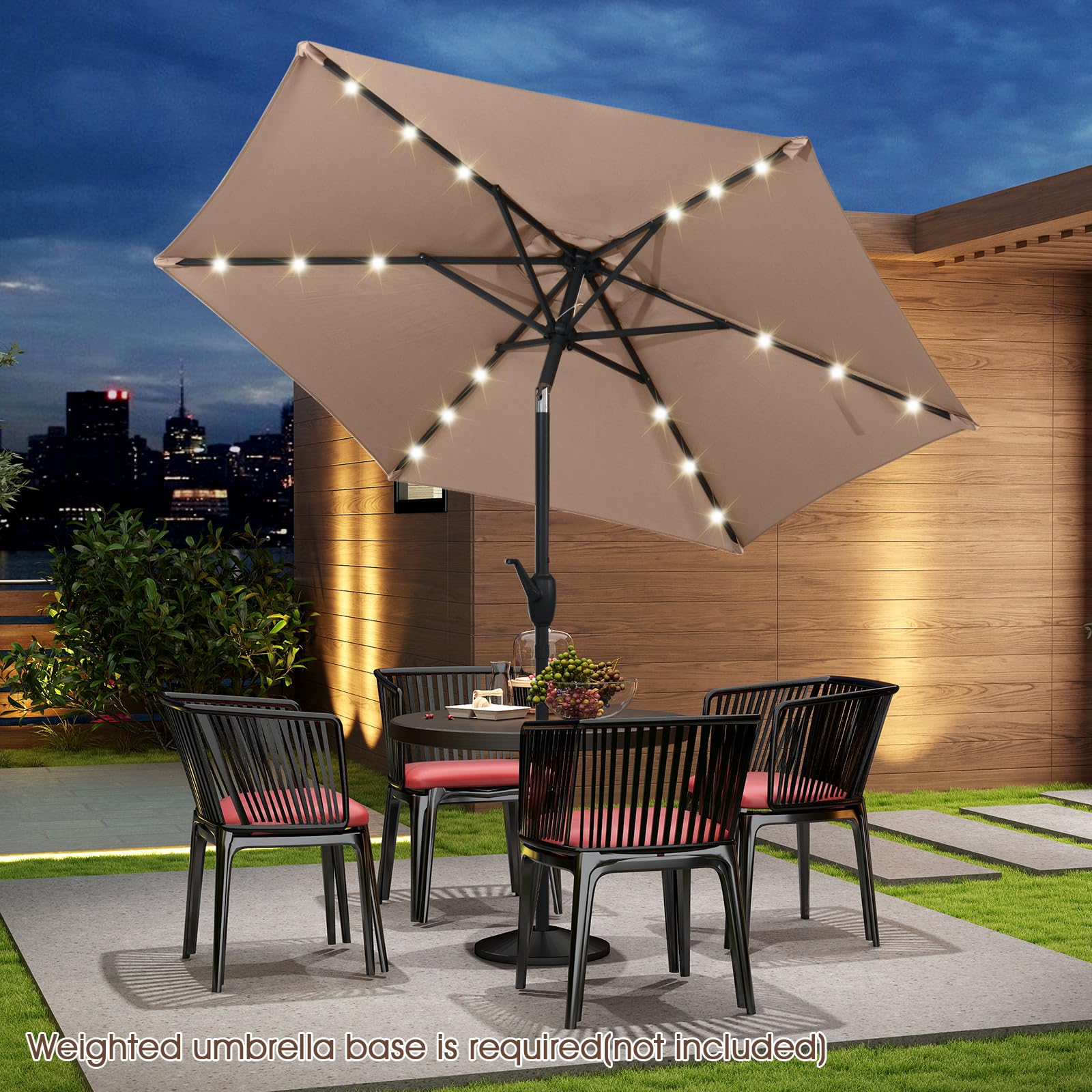 KOMFOTTEU Ombrellone da Giardino con LED 230 cm, Ombrellone da Spiaggia Inclinabile e Portatile, con 6 Aste e Manovella in Metallo, Anti UV, da Esterno per Patio, Piscina, Mercato, Terrazzo