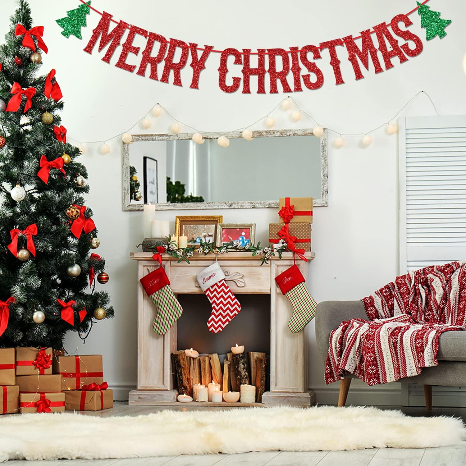 Dalaber 'Be Merry' Weihnachts-Banner Mit Schneeflocken - Wimpelkette Für Party, Kamin, Foto-Booth
