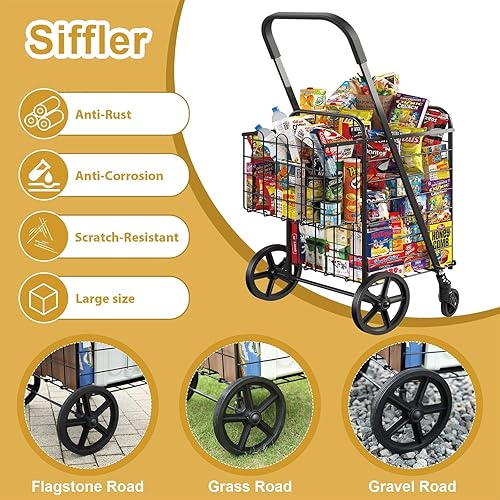 Miniatura 3 de Carrito de compras enorme de 33.6 galones para comestibles, ruedas giratorias de 360, carrito plegable resistente con gran capacidad, carrito