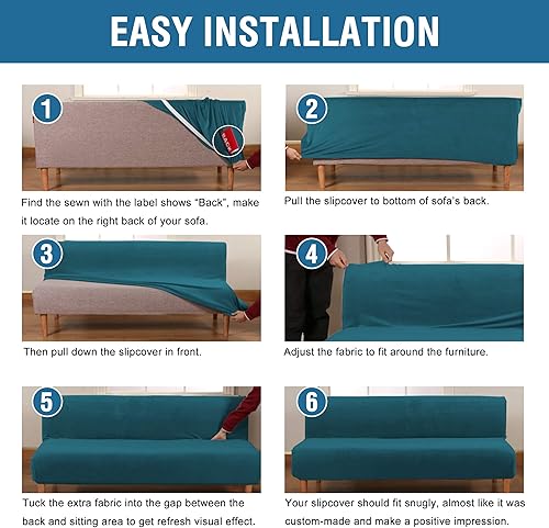 Miniatura 6 de H.VERSAILTEX Funda para Futón de Terciopelo Real Sin Brazos Fundas para Sofá Fundas para Sofá Cama Funda Elástica para Futón Sofá Funda Protectora