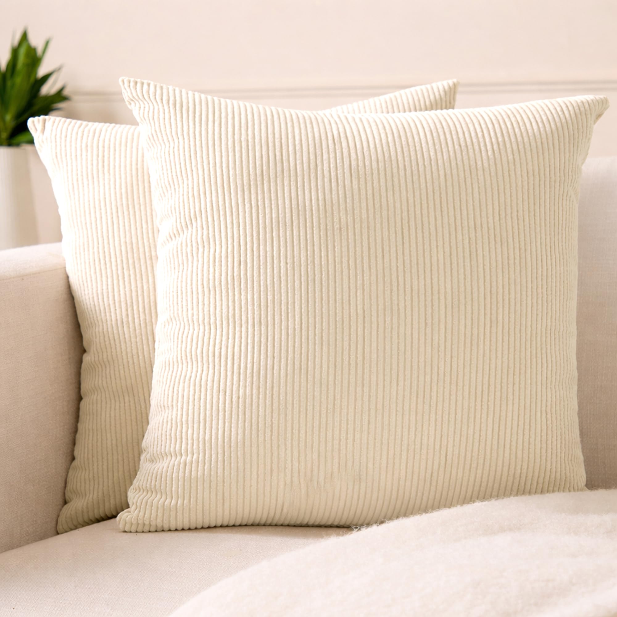 Encasa XO Corduroy Cushion Covers 45x45 cm, Set of 2 Soft Textured Striped Boho Pillow Covers | Decorative and Cozy Cushion Cases For Home Decor For Sofa Living Room Couch Bed, Cream โ image 1