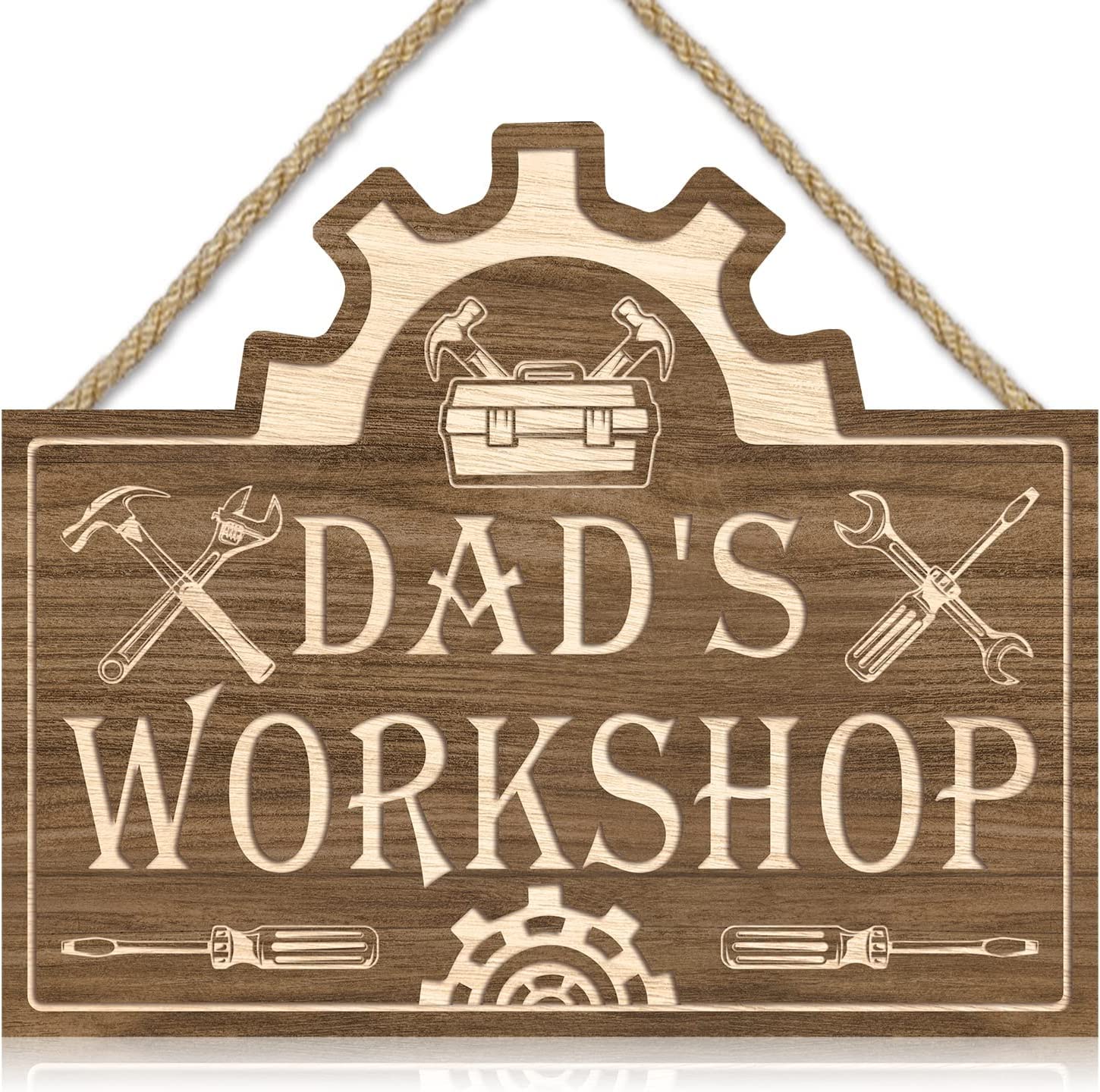 ANHUIB Dad's Workshop Hanging Sign,Father's Day Wall Decoration,Happy Father's Day Wall Decor,Garage Signs for Men,Workshop Wall Plaque,Man Cave Wooden Sign For Dad Grandad,Father's Day Birthday Gift — image 1