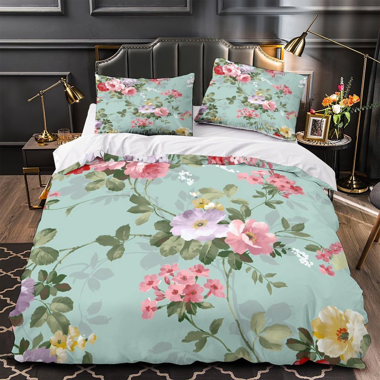 MMDASBVPE FloralWallpaper Comforter Cover 3D Design Printed Extra Soft 3 Piece Bedding Set Zipper Duvet Cover Hotel Quality Breathable for Kids Teens Adults Women Youth Teenagers King（220x240cm）