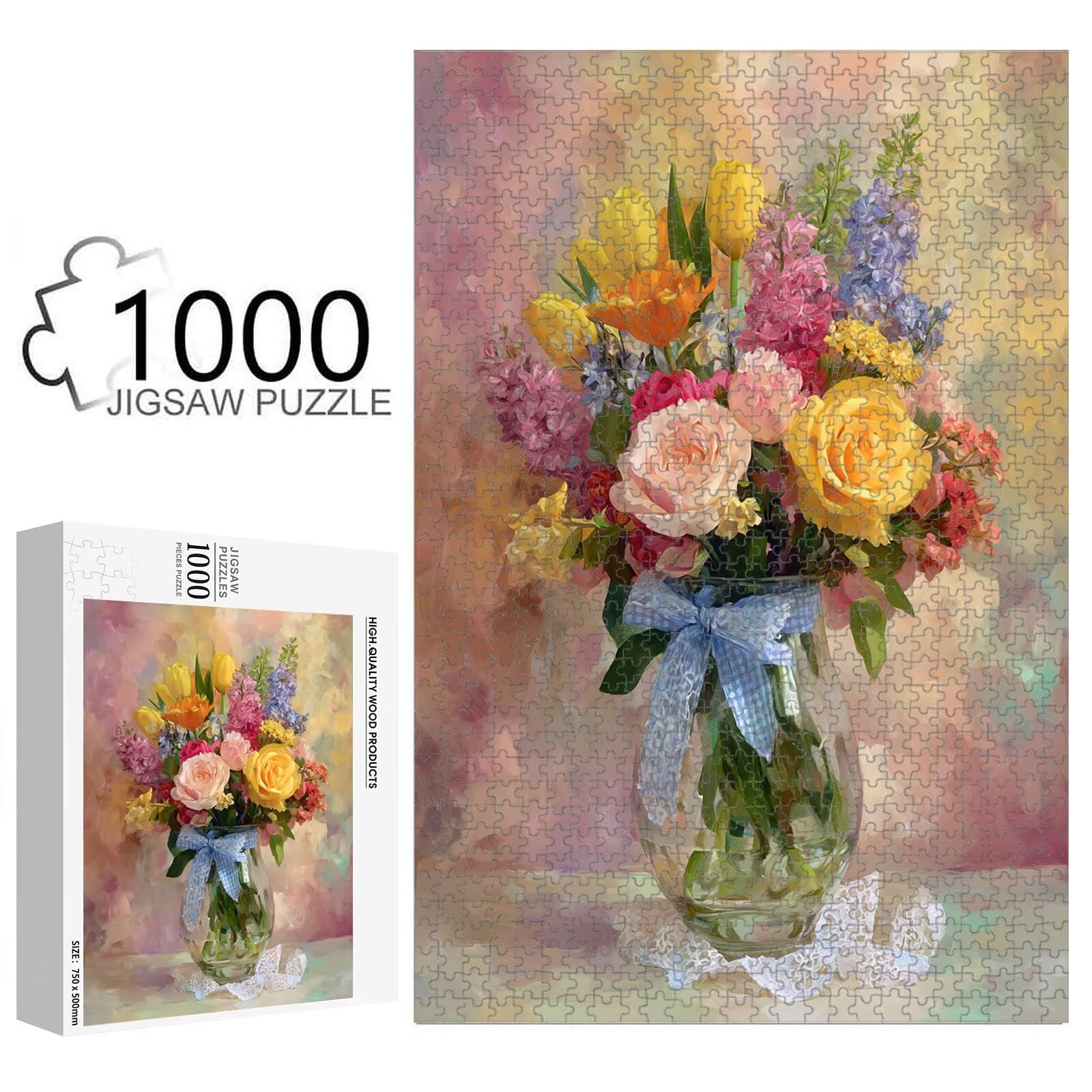 Puzzle 1000 Pièces, Paysage & Fleur Puzzle en Bois Durable 1T#2361 | Puzzle en Bois, Découpe de Précision, Encres aux Couleurs Vives, Loisir Relaxant, Décoration Intérieure, Cadeau, 50x75cm