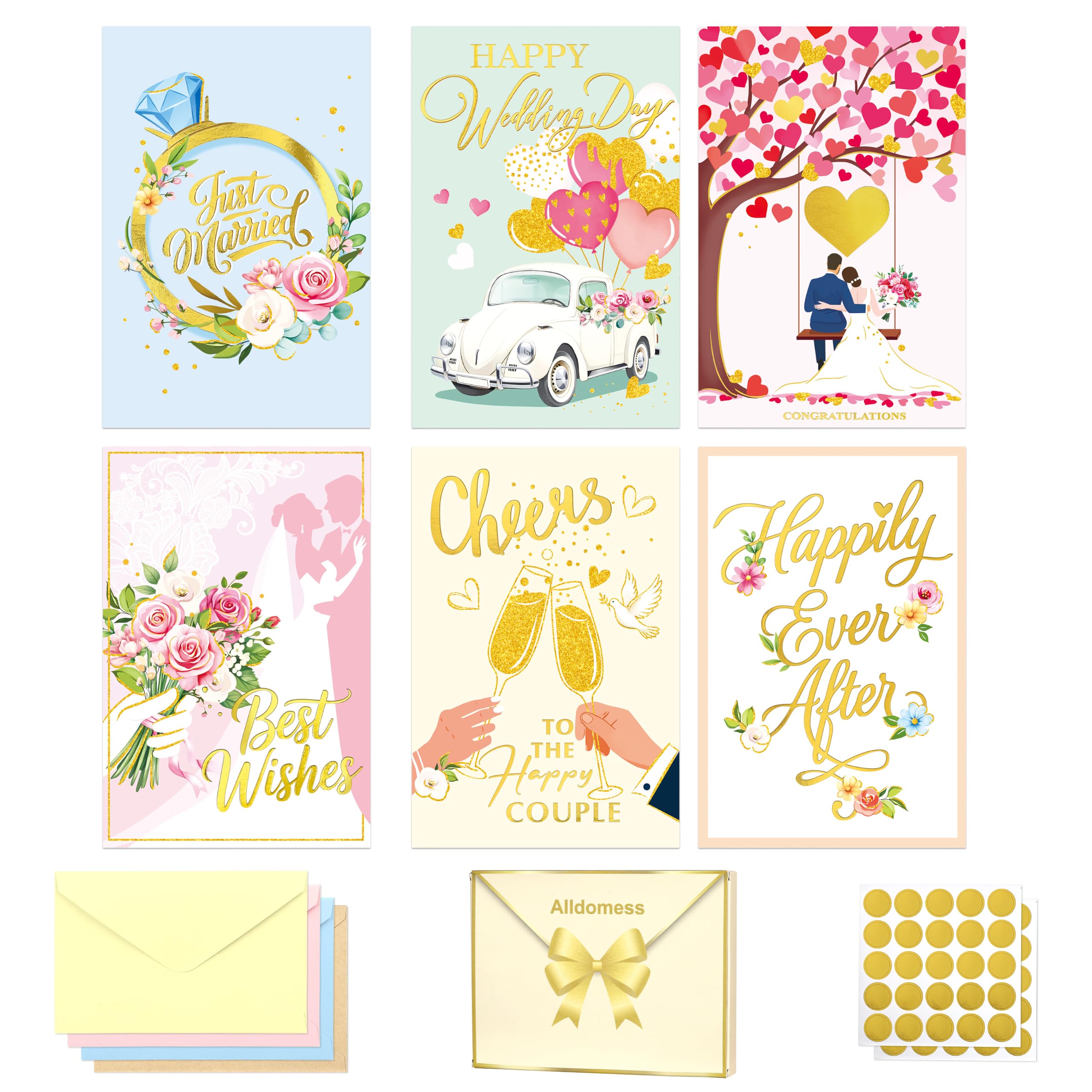 36 Pack Gold Foil Wedding Greeting Cards with Envelopes for Newlywed Gifts