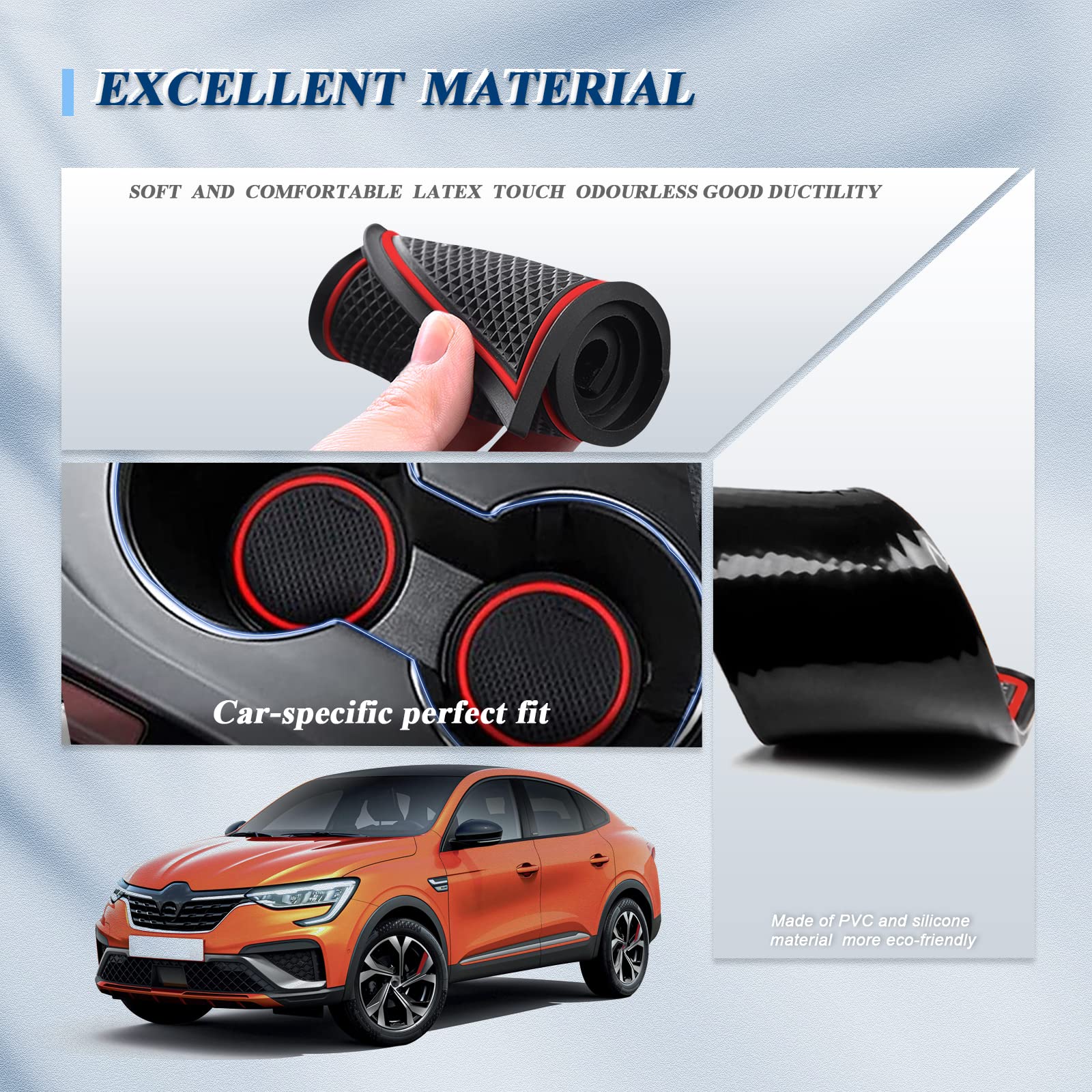 CDEFG Compatibel met Renault Arkana 2021-2023 2024 Auto middenconsole rubberen matten deurgleuf antislip antislipmatten anti-stof bekerhouder Arkana rubber mat armsteun Arkana 2024 accessoires (rood