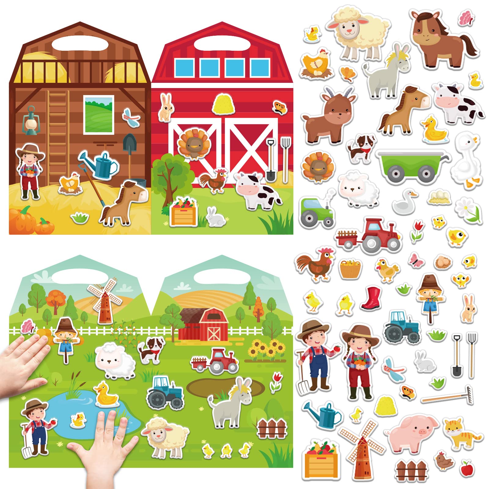 3D Farm Animals Puffy Sticker Book for Kids Window Thick Gel Clings Decals Stickers 100 Pcs Removable and Reusable Toys Gifts for Toddlers Home Car