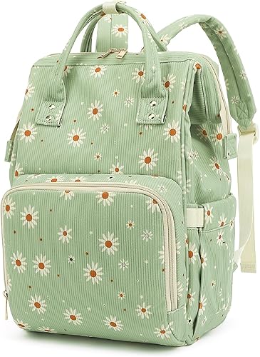 Pañalera de pana para bebés, niñas y niños, bolsas de pañales grandes para mamá (margarita de pana verde)