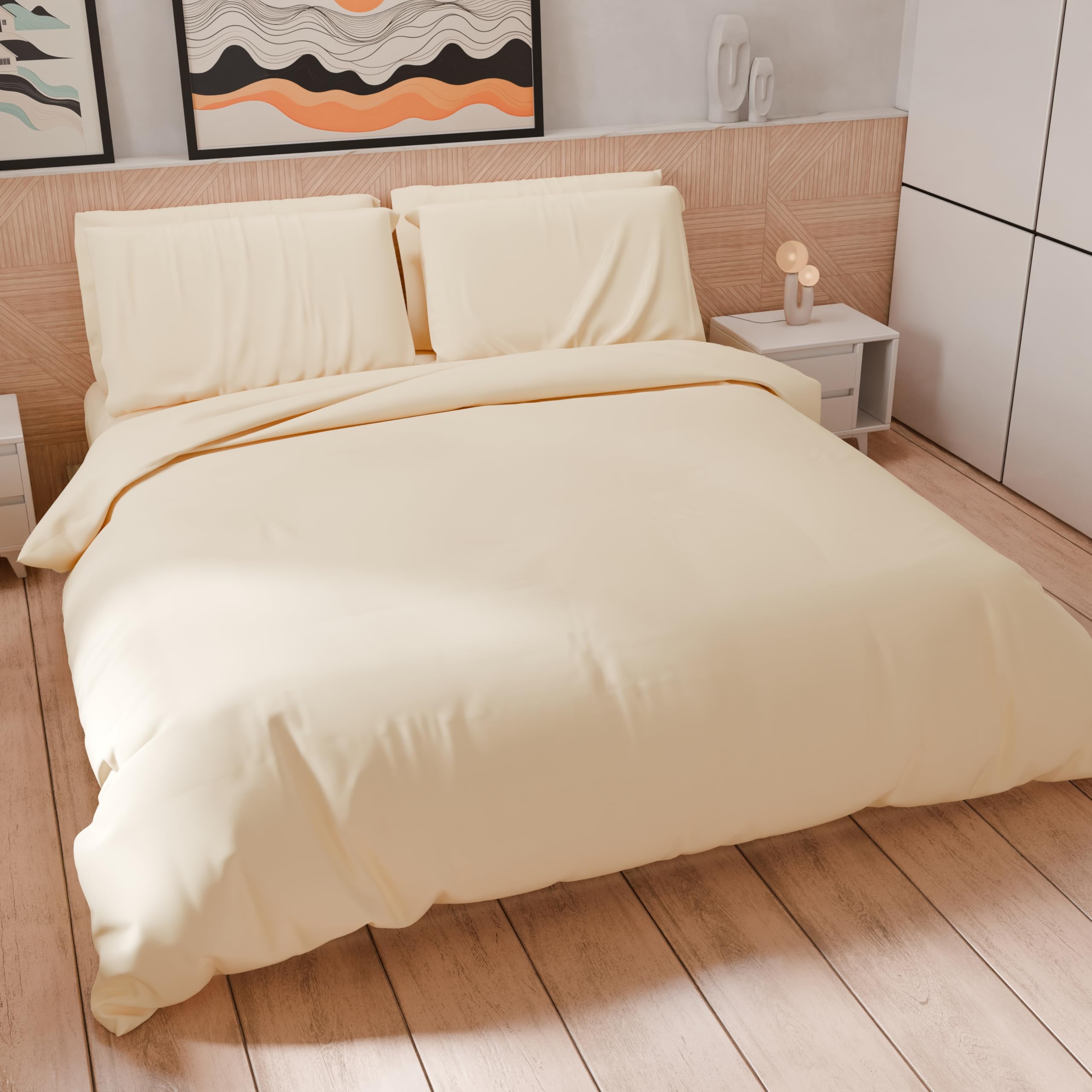PETTI Artigiani Italiani - Maxi Double Duvet Cover Set 260 x 220 cm (2 Pillowcases 75 x 50 cm Included), Soft Microfibre Duvet Cover Set, Plain Cream