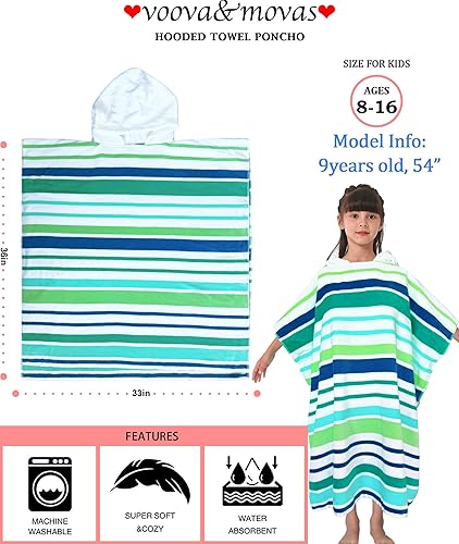 Miniatura 2 de VOOVA & MOVAS Toallas tipo poncho con capucha para adolescentes (8 a 16 años), toalla de poncho gruesa 100% algodón para niños grandes, perfecta