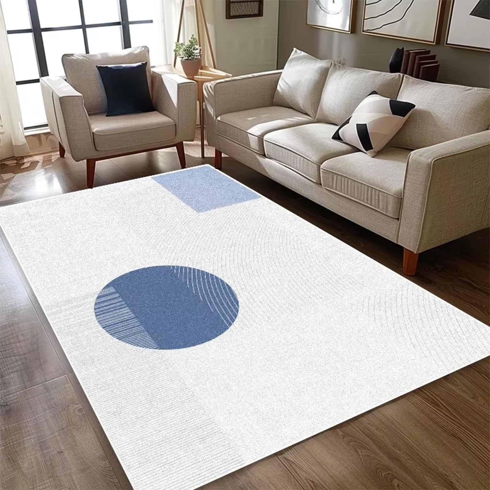 Tapis moderne bleu blanc de chambre pour créer un coin de lit cocooning