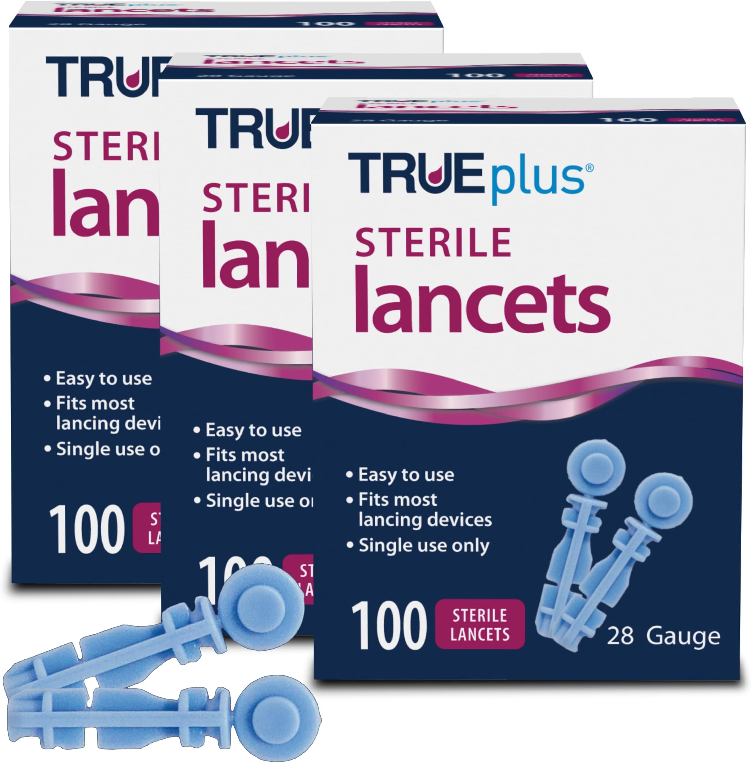 TRUEplus Single-Use Safety Lancets Bundle - 300 Blood Lancets (Sterile, 28g, 4 cm), TRUEplus Log Book