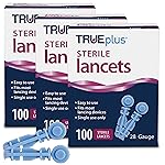 TRUEplus Single-Use Safety Lancets Bundle - 300 Blood Lancets (Sterile, 28g, 4 cm), TRUEplus Log Book