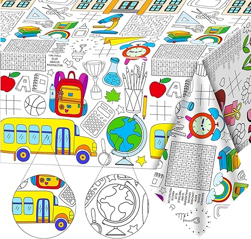 Qyeahkj Póster Gigante para Colorear de Regreso a la Escuela Pósteres para Colorear para Niños Mantel Jumbo para Colorear del Aula Cubierta de Mesa