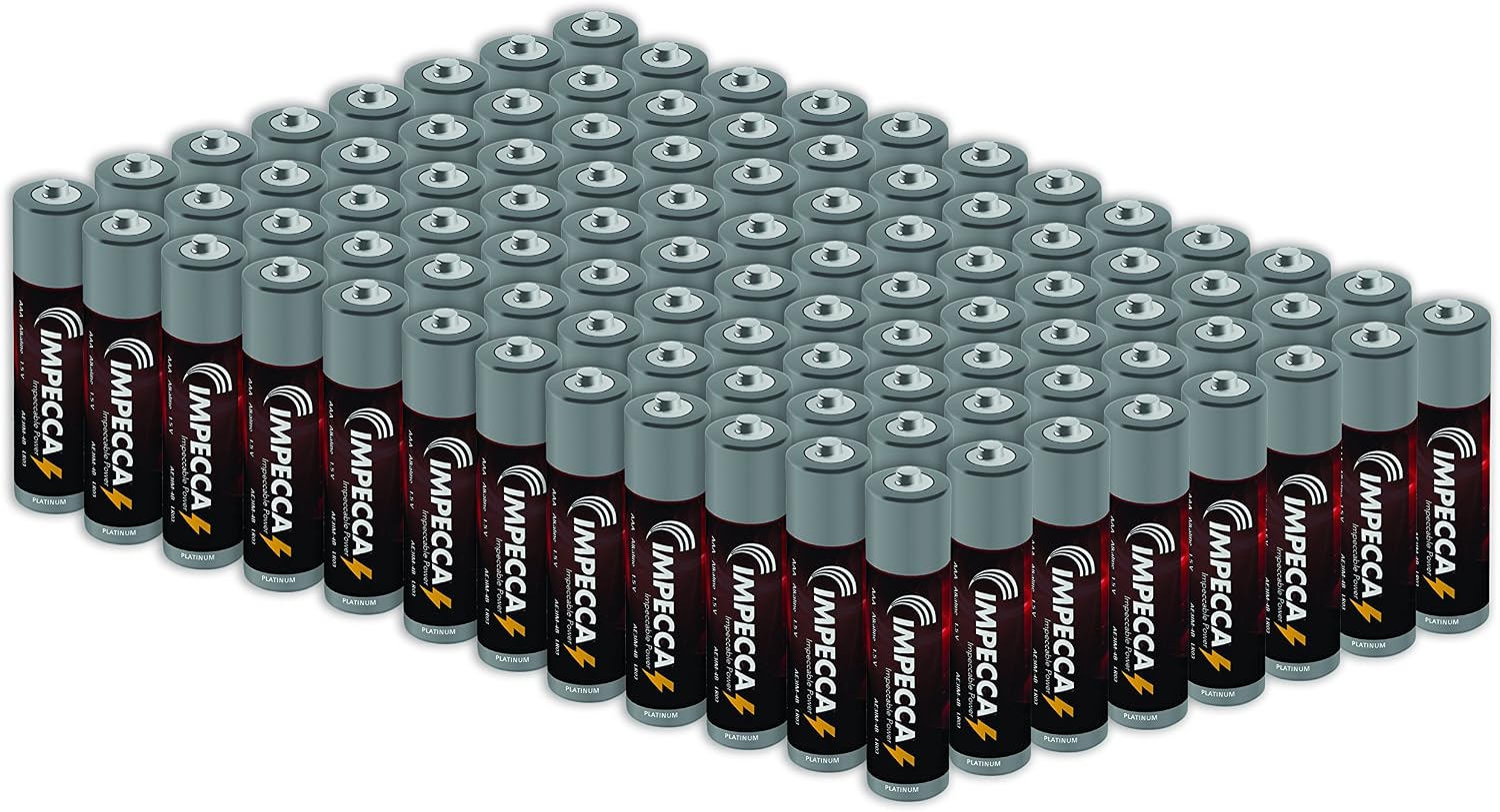 Impecca AAA Batteries, All Purpose Alkaline Batteries (100-Pack) High Performance AAA Battery Long Lasting Shelf Life and Leak Resistant 100-Count LR3 - Platinum Series (Case Included!)